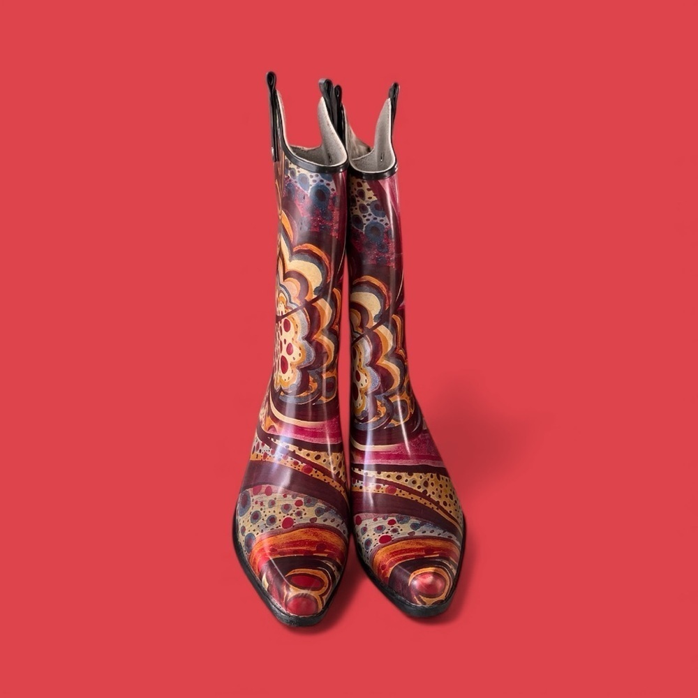 Western Boots Wearable Art Rodeo Cowgirl Size 7 Rain boots Abstract - Picture 2 of 9